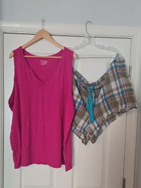 Pink & Green Plaid Short Set